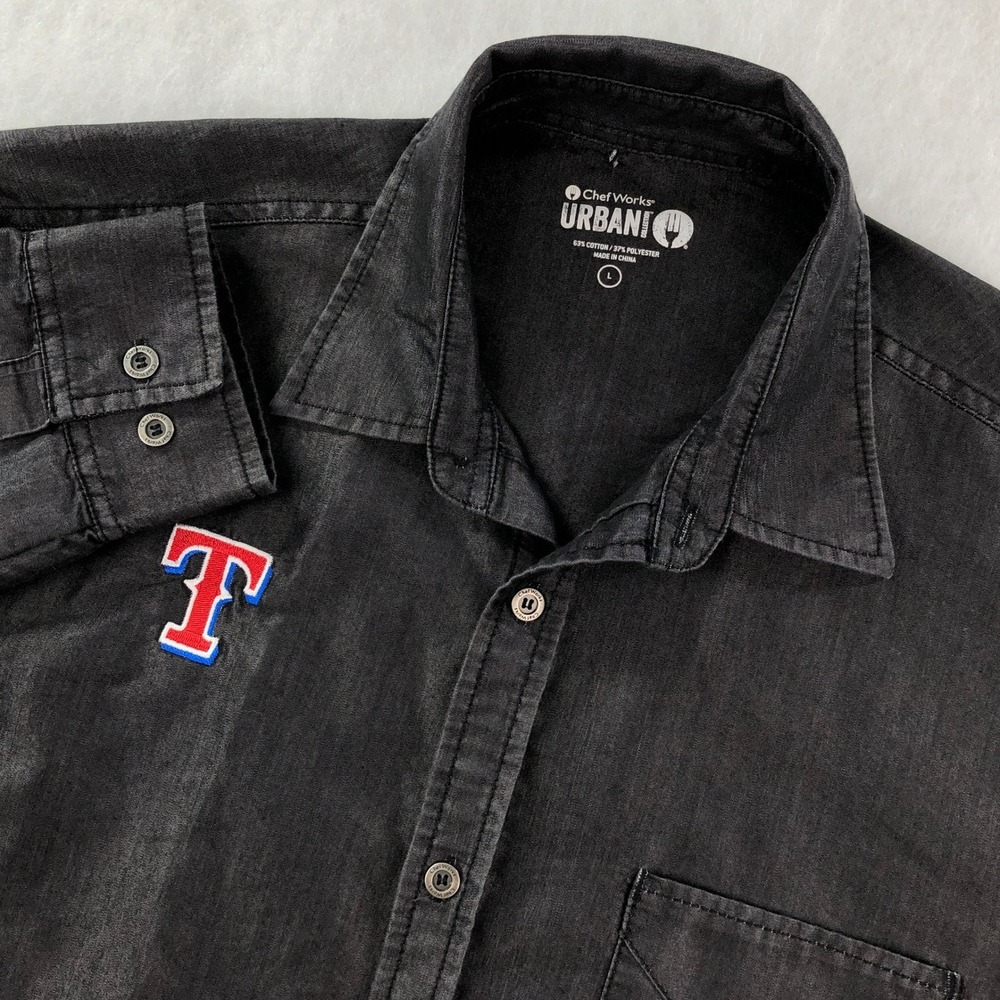 Chef Works Urban Collection Mens L Texas Rangers Long Sleeve Button Down Shirt